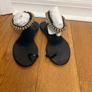 Tory Burch Black Sandals with Gold Beads